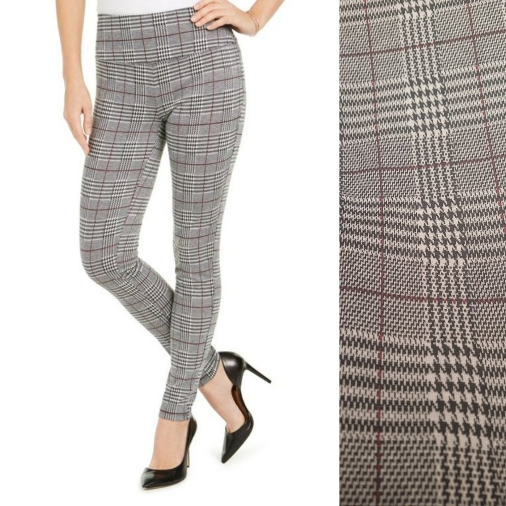 INC International Concepts High Waist Leggings Sz XXL Glen Plaid Black Multi New